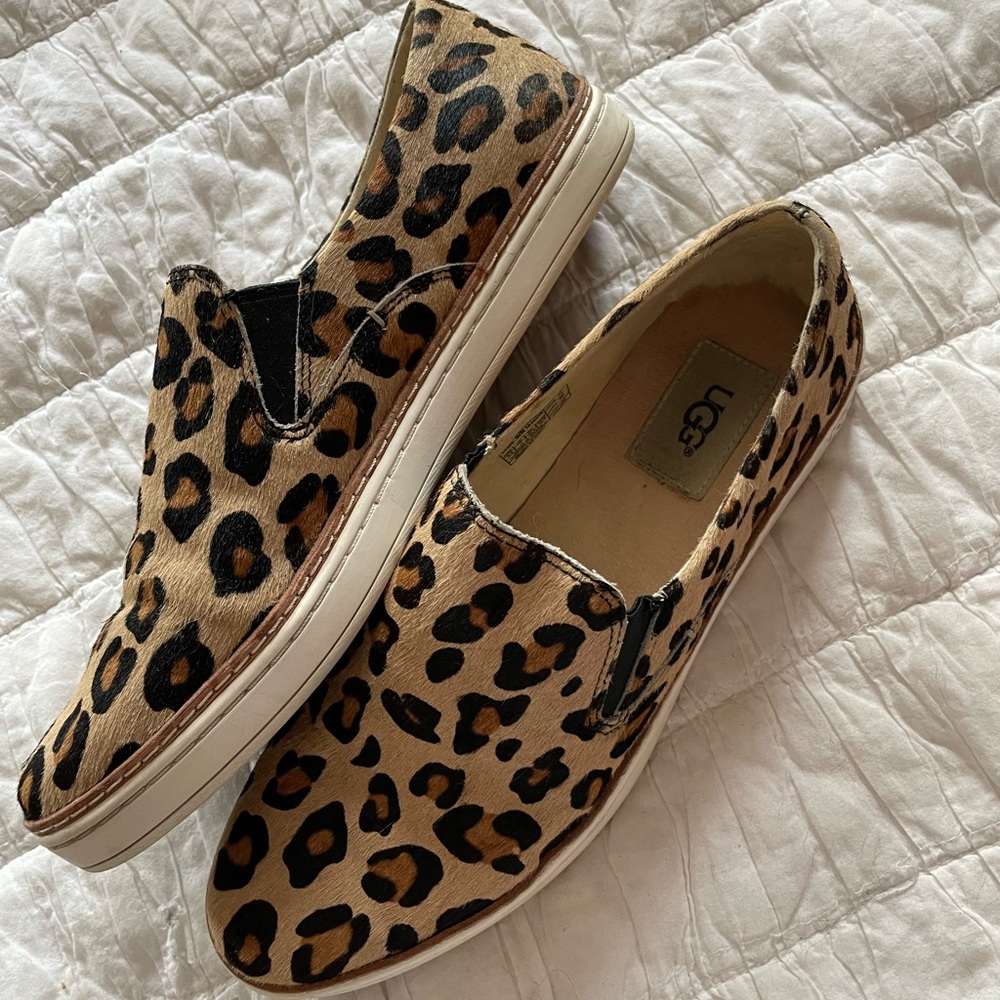Ugg Womens Keile Calf Hair Slip On Sneaker Shoes Leopard Print 8.5